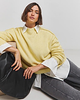 Yellow Exposed Seam Crew Neck Jumper