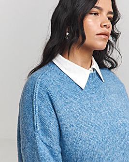 Blue Exposed Seam Crew Neck Jumper