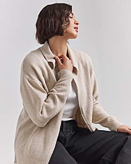 Oatmeal Collar Zip Through Cardigan