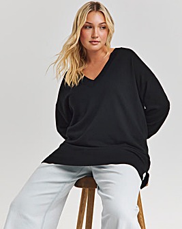 Black Slouchy V-Neck Tunic