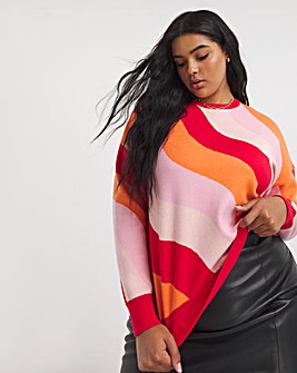 Red Swirl Pattern Crew Neck Jumper