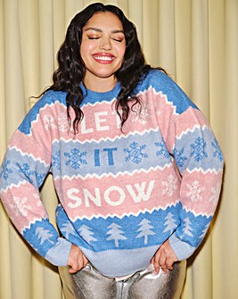 Blue And Pink Let It Snow Christmas Jumper