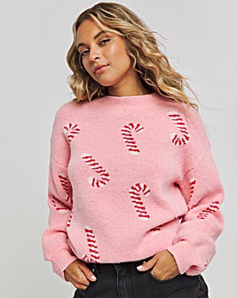 Pink Candy Cane Christmas Jumper