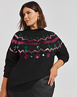 Black Sequin Fair Isle Christmas Jumper