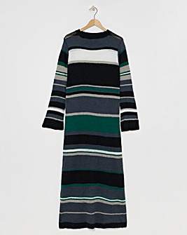 Black and Green Stripe Knitted Midaxi Dress