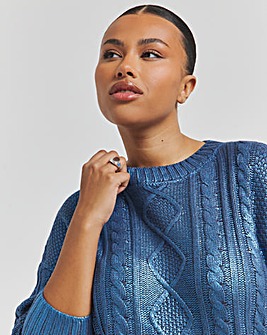 Blue Foil Metallic Cable Knit Jumper