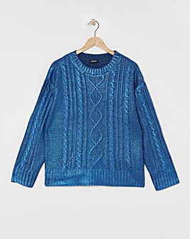 Blue Foil Metallic Cable Knit Jumper