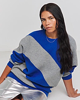 Blue and Grey Diagonal Stripe Jumper