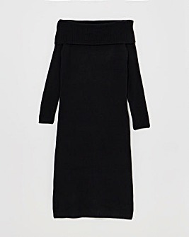 Black Bardot Knitted Midaxi Dress