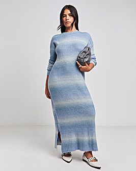 Blue Ombre Crew Neck Knitted Dress