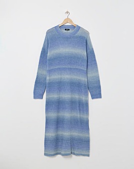 Blue Ombre Crew Neck Knitted Dress