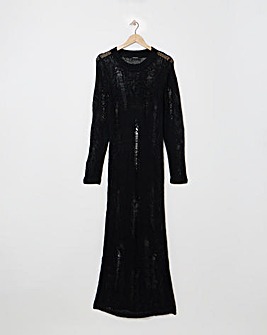 Black Crew Neck Ladder Knitted Dress