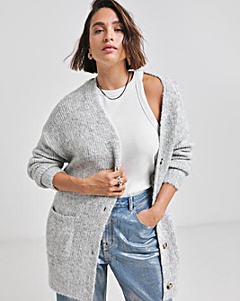 Grey Fluffy Yarn Boyfriend Cardigan