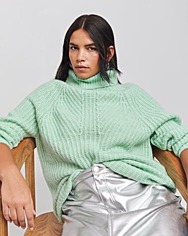 Green Chunky Roll Neck Longline Jumper