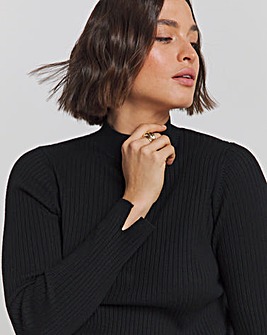 Black Mock Neck Rib Jumper