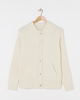 Cream Boucle Knitted Bomber Jacket