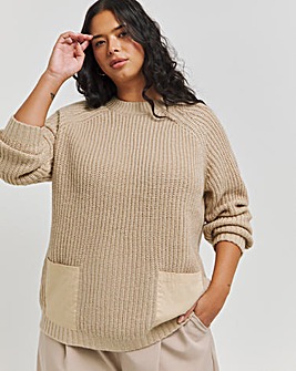 Camel Hybrid Contrast Pocket Detail Jumper