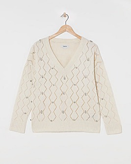 Cream Diamante Embellished Jumper