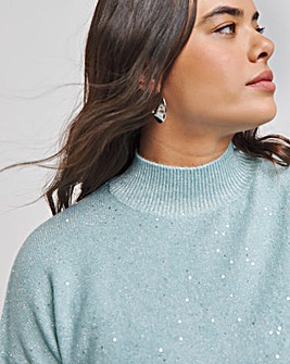 Blue Metallic Sequin High Neck Jumper