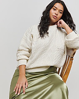 Cream Spliced Cable Knit Jumper