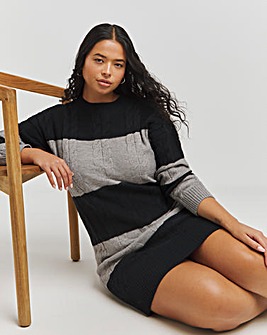 Grey and Black Stripe Cable Knit Dress