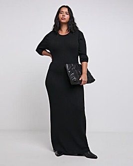 Black Full Hem Rib Knit Maxi Dress