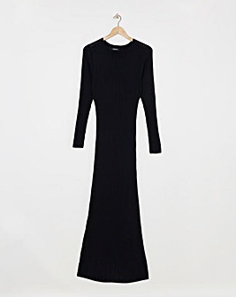 Black Full Hem Rib Knit Maxi Dress