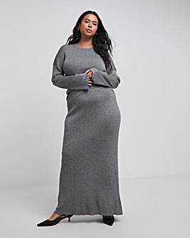 Gunmetal Metallic Rib Midaxi Skirt