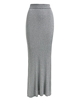 Gunmetal Metallic Rib Midaxi Skirt