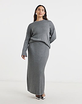 Gunmetal Metallic Rib Midaxi Skirt