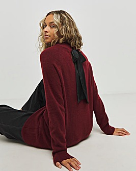 Wine Satin Bow Back Longline Jumper