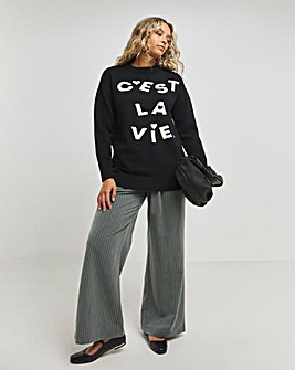 Black Cest La Vie Graphic Longline Jumper