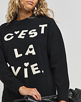 Black Cest La Vie Graphic Longline Jumper