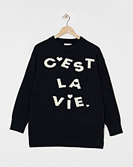 Black Cest La Vie Graphic Longline Jumper