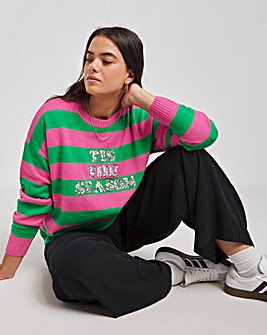 Pink And Green Tis The Season Sequin Stripe Christmas Jumper