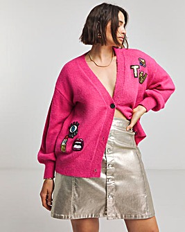 Simply Be X Twisted Wunder Pink Badge Embellished Cardigan