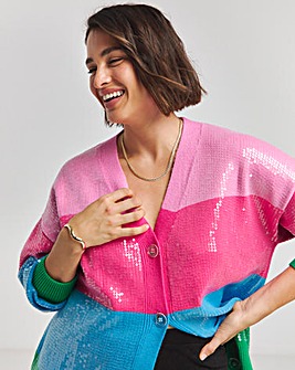 Simply Be X Twisted Wunder Rainbow Stripe Sequin Cardigan