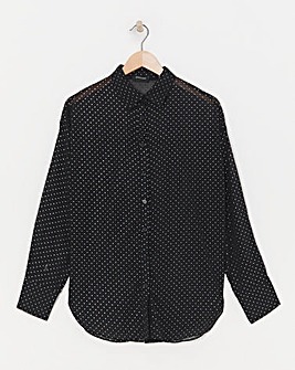 Womens Metallic Spot Chiffon Oversized Long Sleeve Shirt - Black