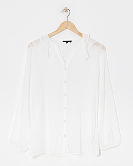 Womens Chiffon Frill Neck Long Sleeve Blouse - Ivory