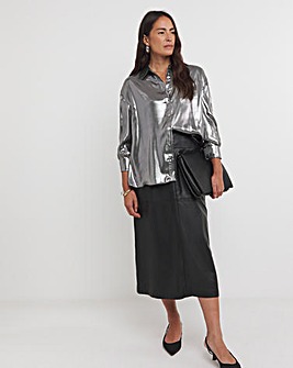 Womens Metallic Long Sleeve Shirt - Silver