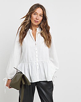 Womens Frill Detail Smock Blouse - Ivory