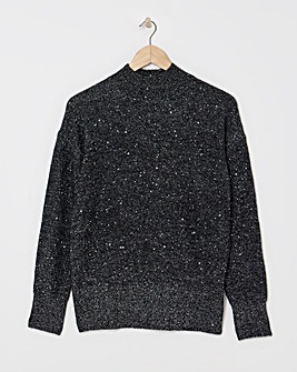 Black Sequin High Neck Jumper