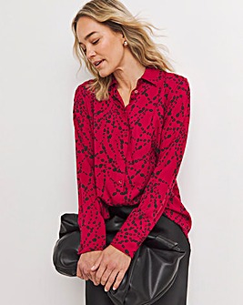 Womens Dipped Back Long Sleeve Shirt - Red Abstract