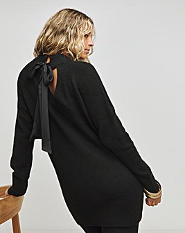 Black Satin Bow Back Longline Jumper