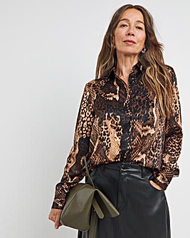 Womens Classic Satin Long Sleeve Shirt - Snake Print