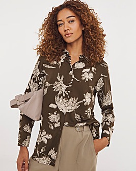 Womens Dipped Back Shirt - Chocolate Floral