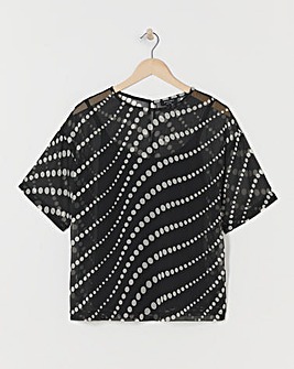 Chiffon Printed Boxy Short Sleeve Top - Black Spot