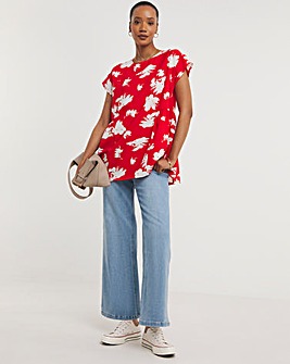 Womens Short Sleeve Smock Top - Red Floral