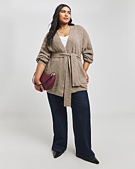 Brown Belted Volume Sleeve Cardigan