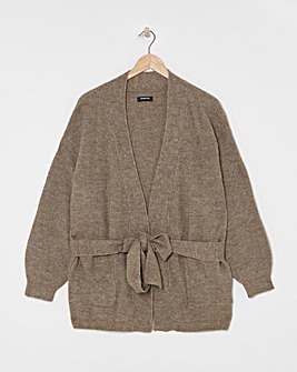 Brown Belted Volume Sleeve Cardigan